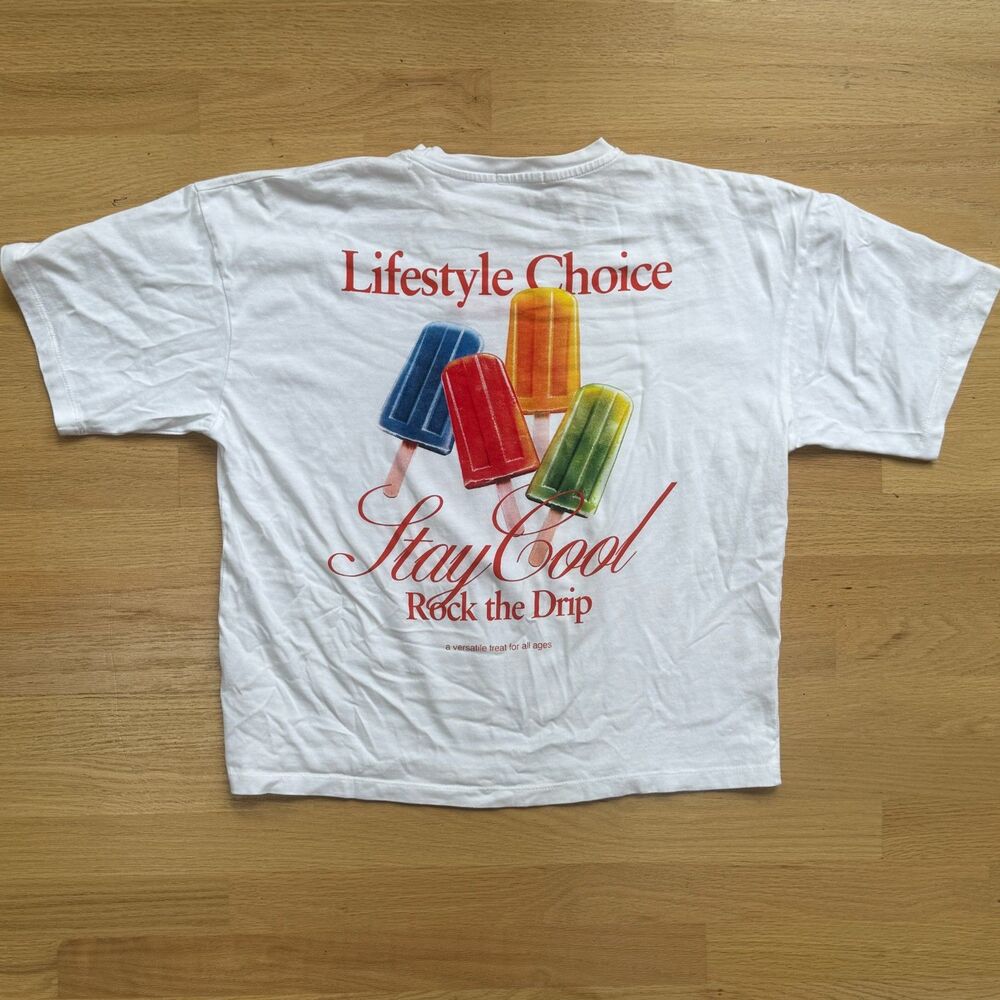 Zara M White Popsicle Graphic Tee Stay Cool Back Print T-Shirt Streetwear